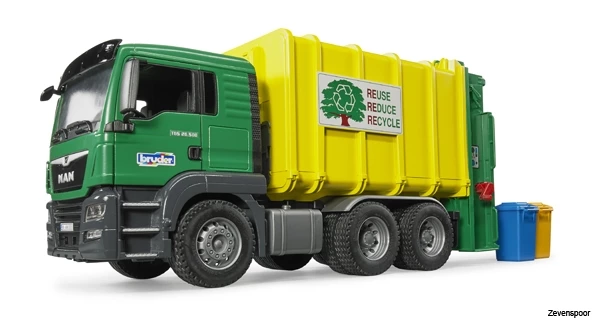 3764 Bruder MAN TGS Müll-LKW Hecklader Grün/gelb 2 3764 Bruder MAN TGS Müll-LKW Hecklader Grün/gelb - Afbeelding 2