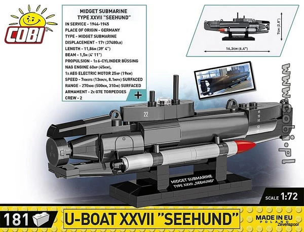 4846 Cobi Bouw Sets U-Boat XXVII Seehund 2 4846 Cobi Bouw Sets U-Boat XXVII Seehund - Afbeelding 2