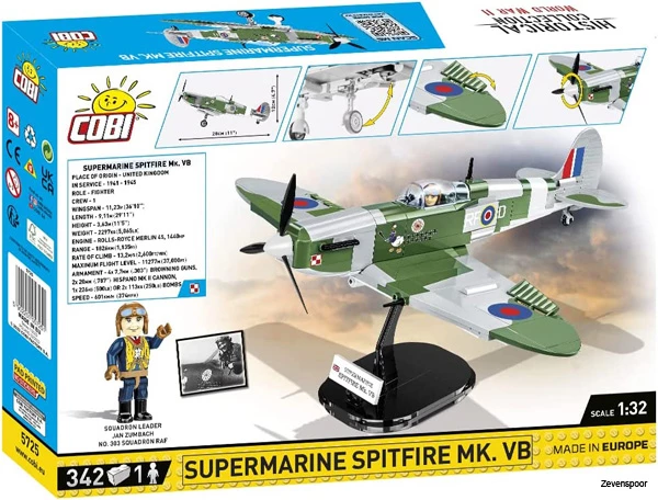 5725 Cobi WWII SUPERMARINE SPITFIRE MK.VB 335 KL 3 5725 Cobi WWII SUPERMARINE SPITFIRE MK.VB 335 KL - Afbeelding 3