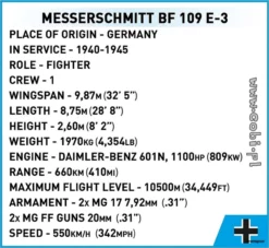 5727 Cobi WWII MESSERSCHMITT BF 109 E-2 -Modelfiguren Verkoop 2024 CO5727 8